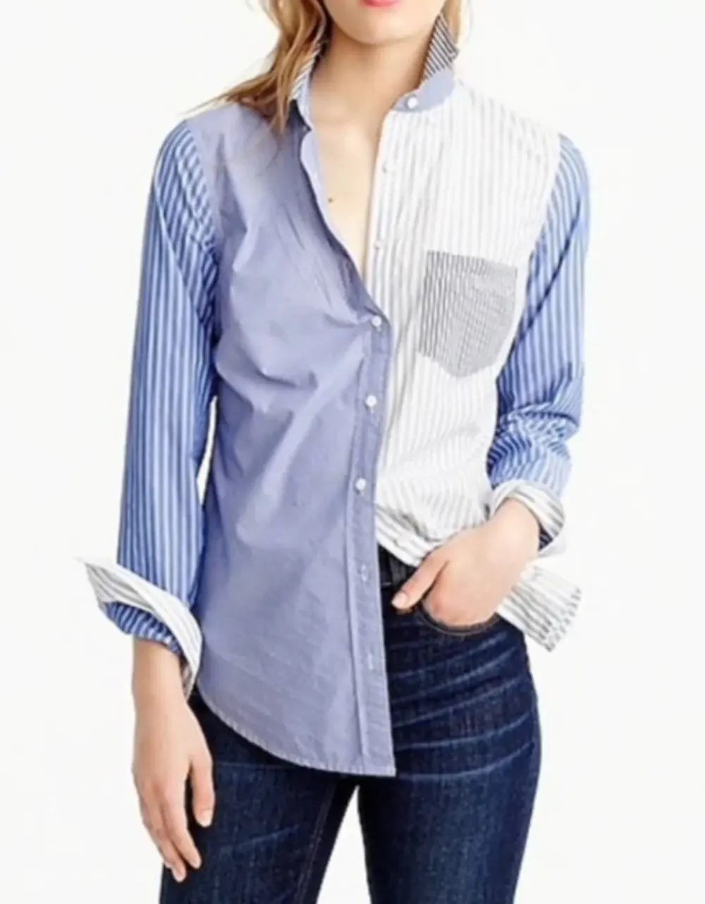 J. Crew Blue Mixed Stripe Cocktail Button Down Shirt Size 4